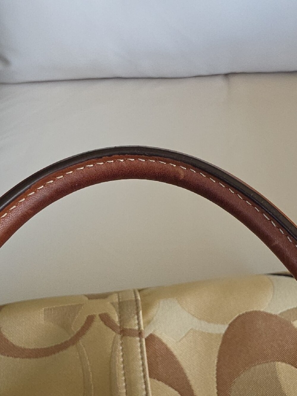 Coach Hampton Optic Tan and White Signature Stripe Satchel - Picture 16 of 16